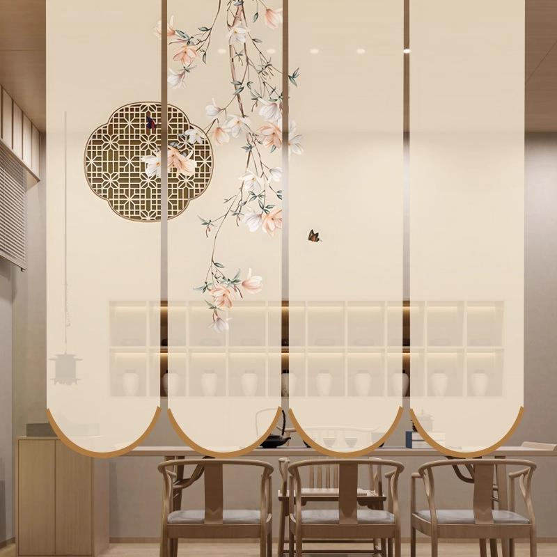 2223新中式实木造型卷帘挂茶帘室屏风玄关软降隔断店客厅升电动酒