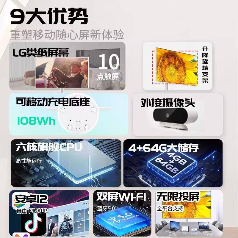2寸蜜机网红无线触摸智能闺随智心屏能显示器大屏移F1动智慧3屏