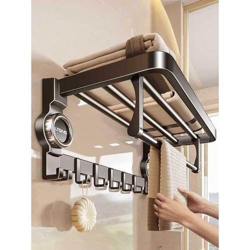 纳置吸盘毛巾架卫生间免打孔杆FIOOYEOI浴室挂物架一体淋浴房厕所
