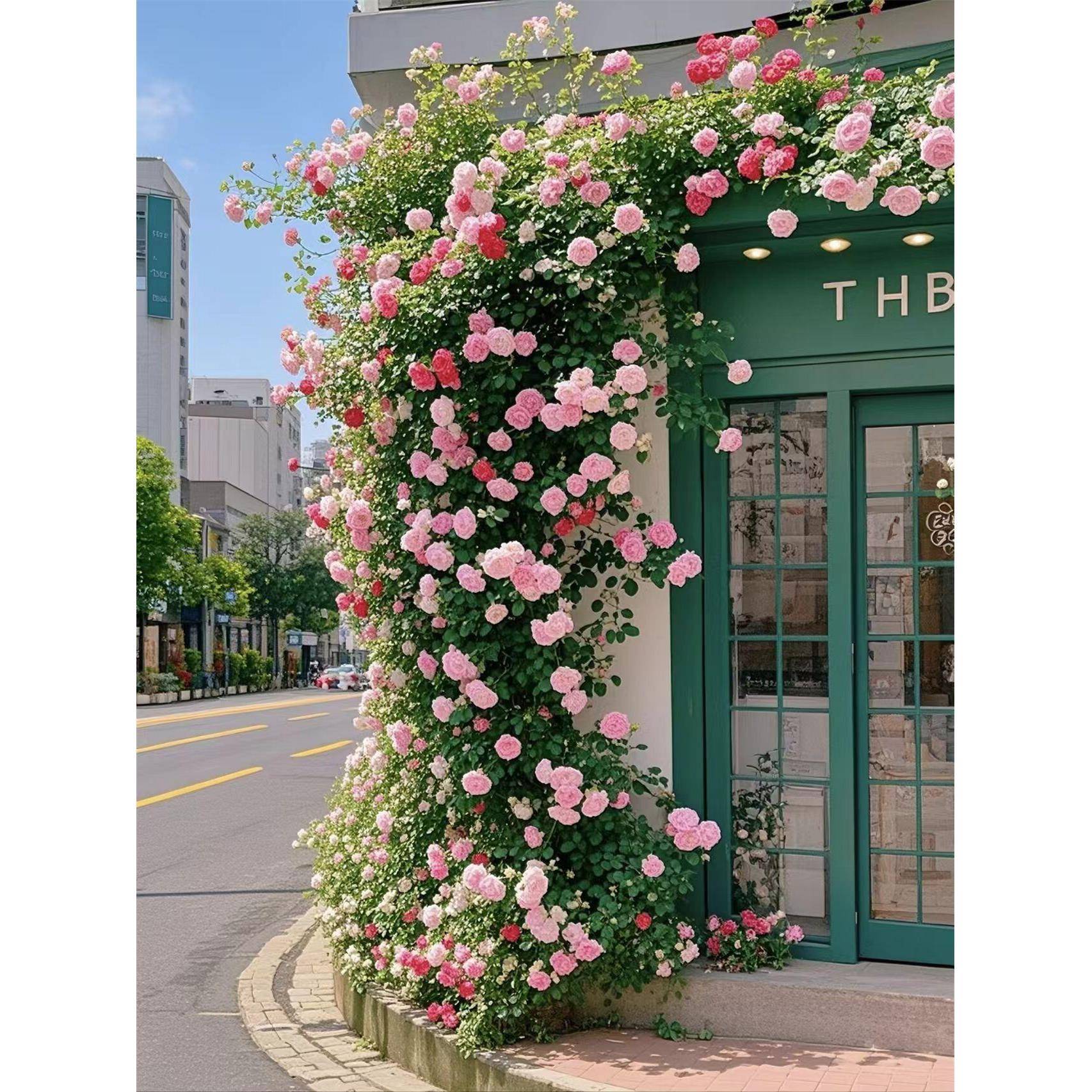 ?玫藤瑰花网红打卡花墙壁瀑布墙假道Fh(x}$p$花管装饰花条遮挡门