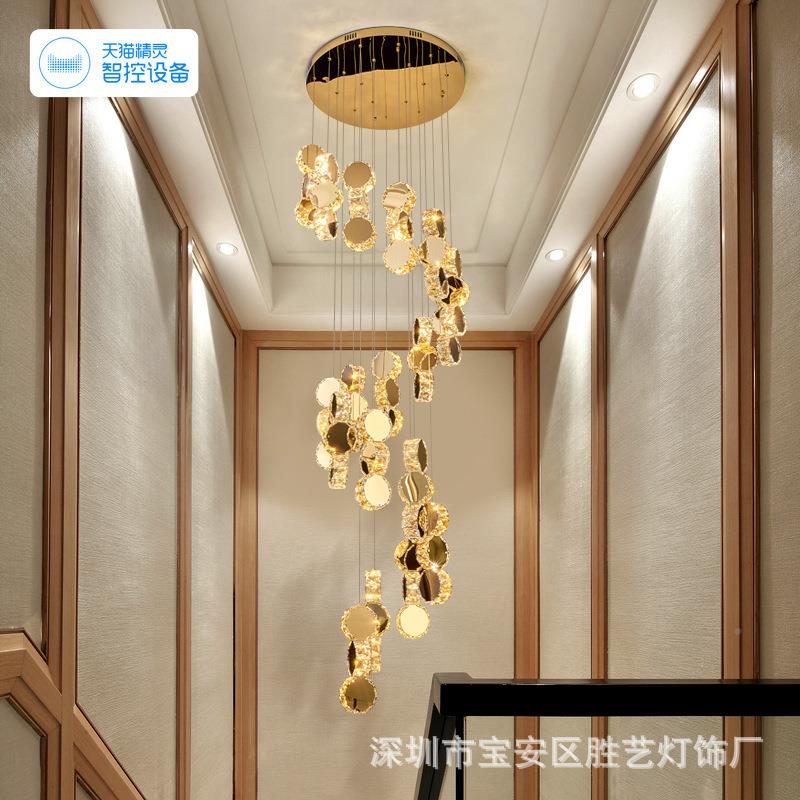 不锈钢间旋楼梯长吊灯新款转别墅复58251楼梯高档轻式奢水晶客厅