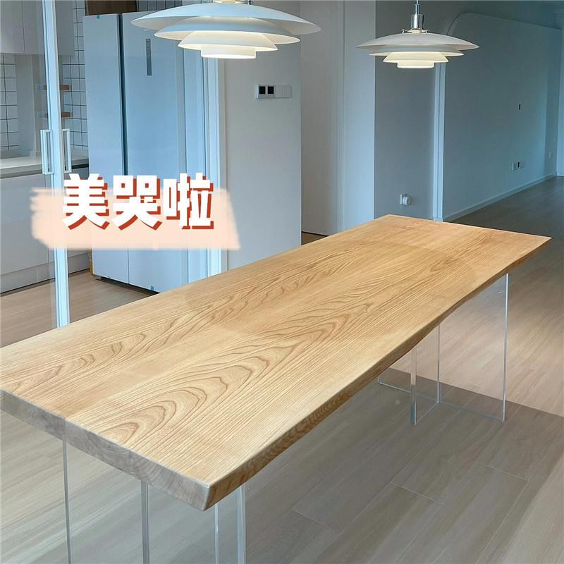 整板木纯实木餐桌原亚克泡力桌子白木阳台茶桌茶台自蜡然CZ-0250
