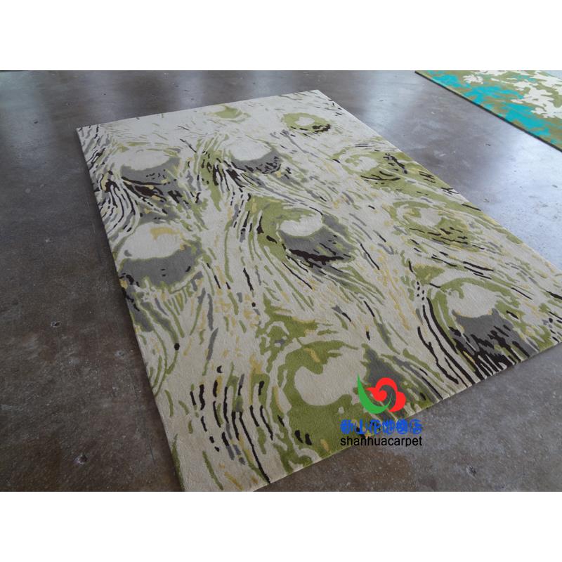 新中式绿色抽水画样板客厅茶房几墨沙发象地毯手199工羊毛卧室床