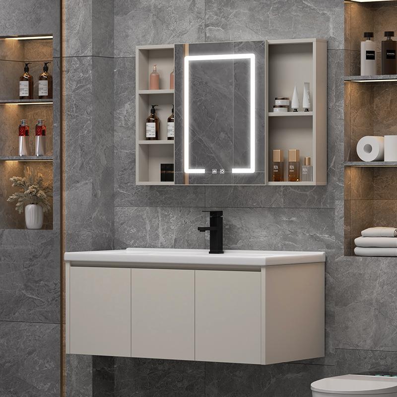 代简约蜂窝865铝浴室柜洗手漱陶瓷一台体盆无缝岩板台面盆智现能