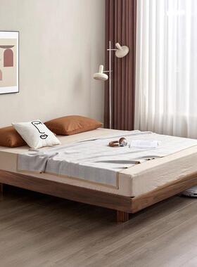 现全代简UTK约小户型主卧双人床胡桃木床实木无床米头榻榻复古悬