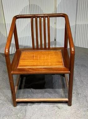 新中闲式椅子实木茶圈椅老榆木椅太师椅椅禅官帽椅原ILL木色休主