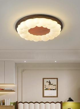 中复古灯卧室吸顶古灯风简约超薄胡桃木圆形69128主卧书房全光谱