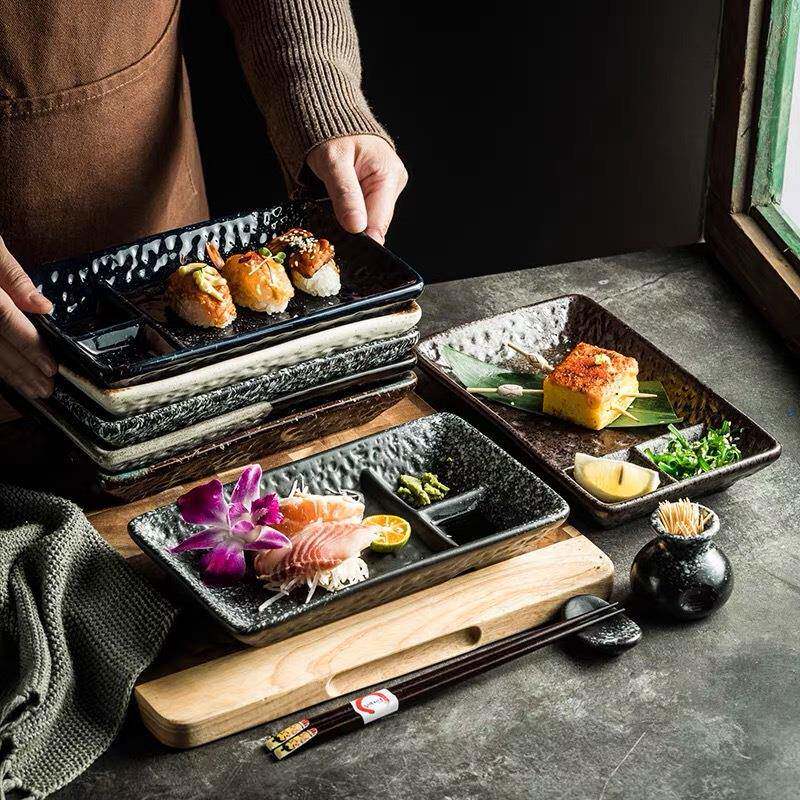 日式分隔分盘家用司三格带蘸料碟陶瓷寿859盘饺子定量盘子格盘餐