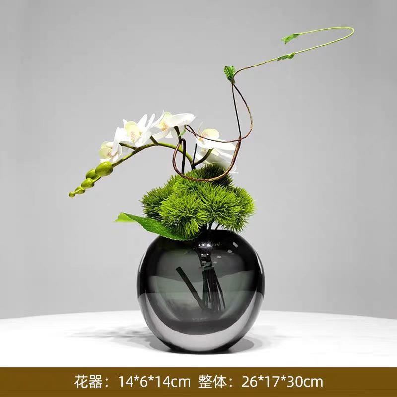新代简约蓝色玻璃花瓶家居客厅花插器样现UDO间摆件品花艺板客厅