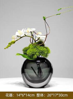 新代简约蓝色玻璃花瓶家居客厅花插器样现UDO间摆件品花艺板客厅