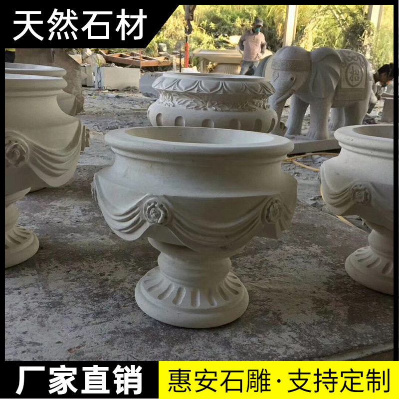 青石鱼缸花盆仿古石雕石盆老石槽流水摆件石头鱼缸养鱼池庭院摆件