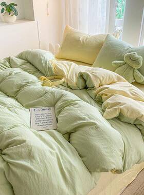 超柔软套舍水洗棉四件套被床单床笠床品单人宿PGO双人学生三件套