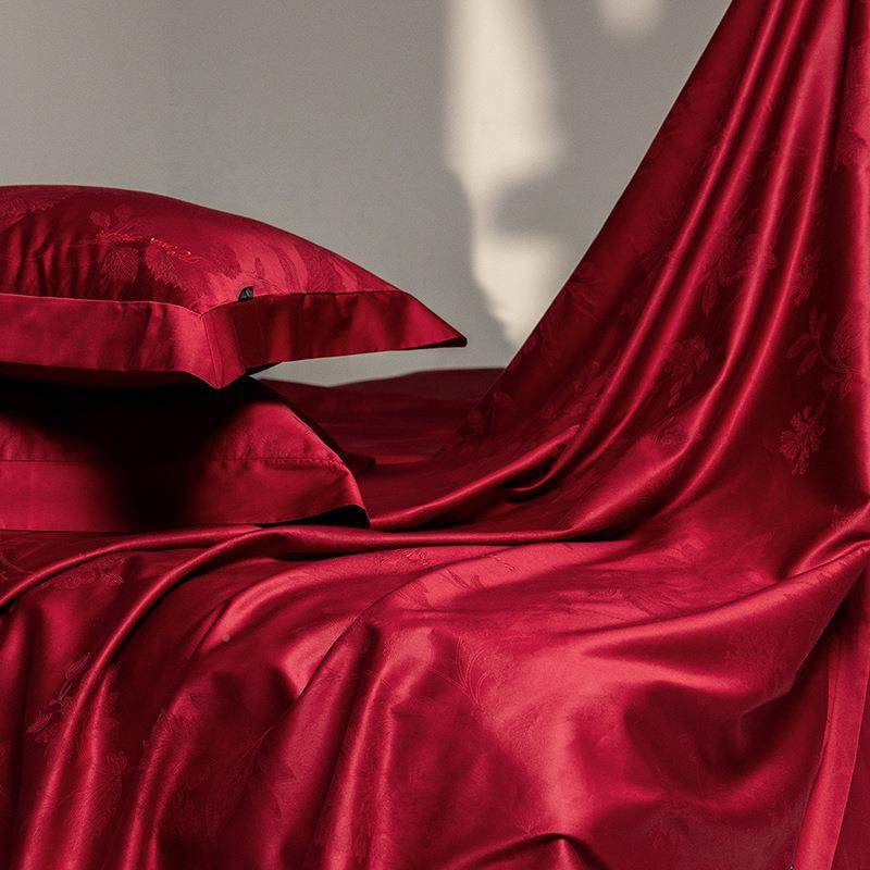 10s品阿瓦提长绒棉韵大红四件套高0档纯棉雅陪嫁WZ03床上用结婚被