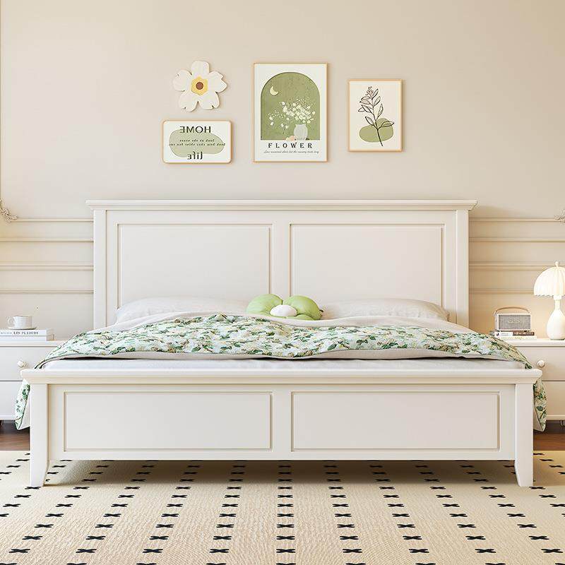 现代简约白色单实木床51.8m家用卧室1.m双人储物奶油风主美A601式