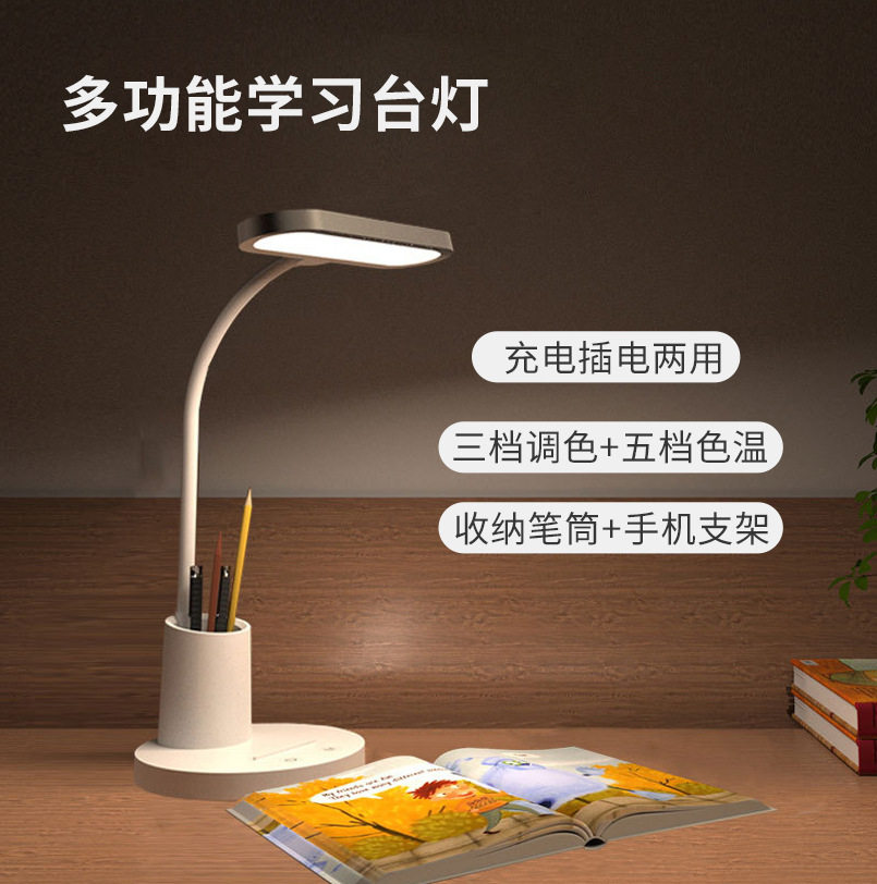 学习护眼灯充电充插两用学生办公宿舍卧室创意笔筒LED小台灯