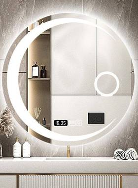智能镜月卫圆形浴室镜生间LED防雾发光亮灯镜OBF创意触控带屏壁挂