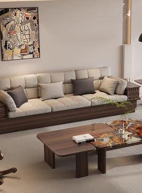 新HNS小中式极简客厅大户型直排高箱储物沙三四人实木布皮发位艺