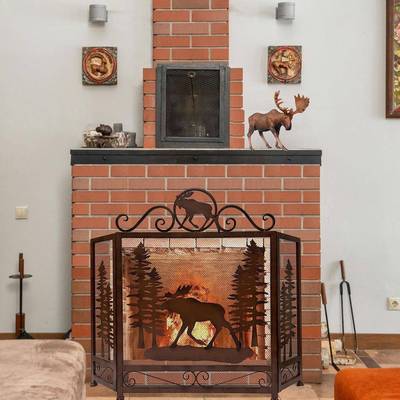 艺NBH棕色森林驯鹿装饰铁，屏风室内客厅壁炉安隔断全屏风
