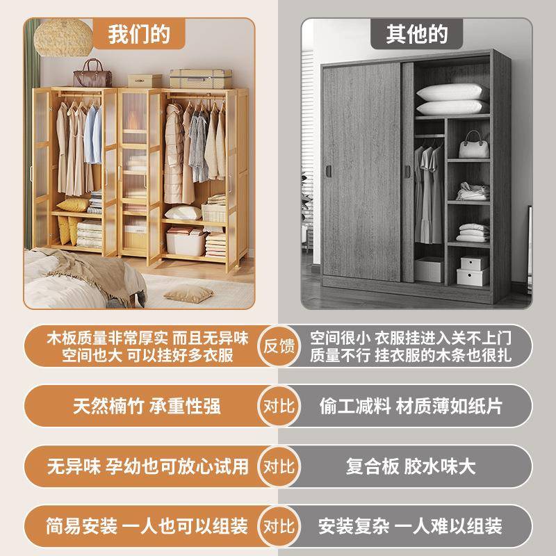 易布大衣柜家用卧室组实木简出租房用小装宿舍衣橱202新款3爆GOA