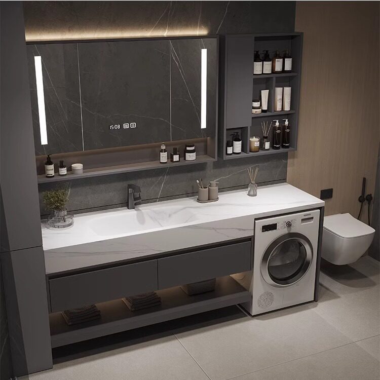 洗衣柜简约浴室柜组合岩板热弯一体盆卫生间洗手洗脸盆柜洗漱台