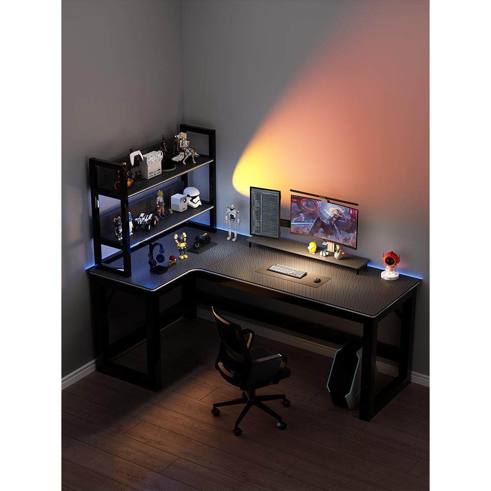 电脑ZUY桌式桌电桌子家用卧室L型拐角桌学习转竞角书桌书架一体n