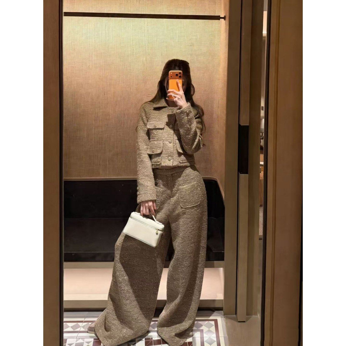 2026巨好看搭配一整套韩系气质蕾丝V领长袖衬衫高腰显瘦阔腿裤子