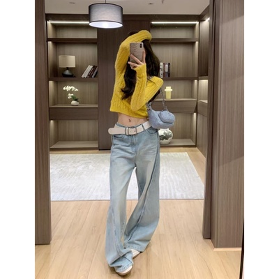 麻花针织衫上衣水洗设计感牛仔裤