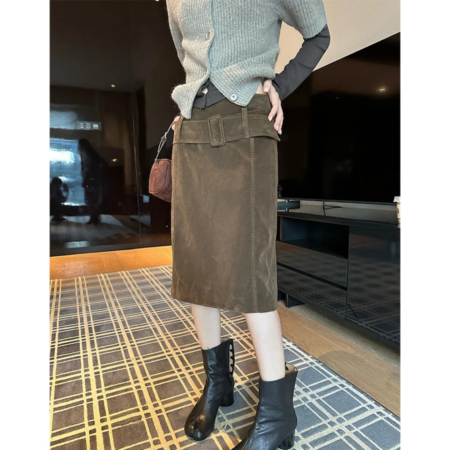 小众设计感复古棕色显瘦低腰半裙