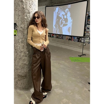 针织衫开衫上衣垂感高腰阔腿裤子