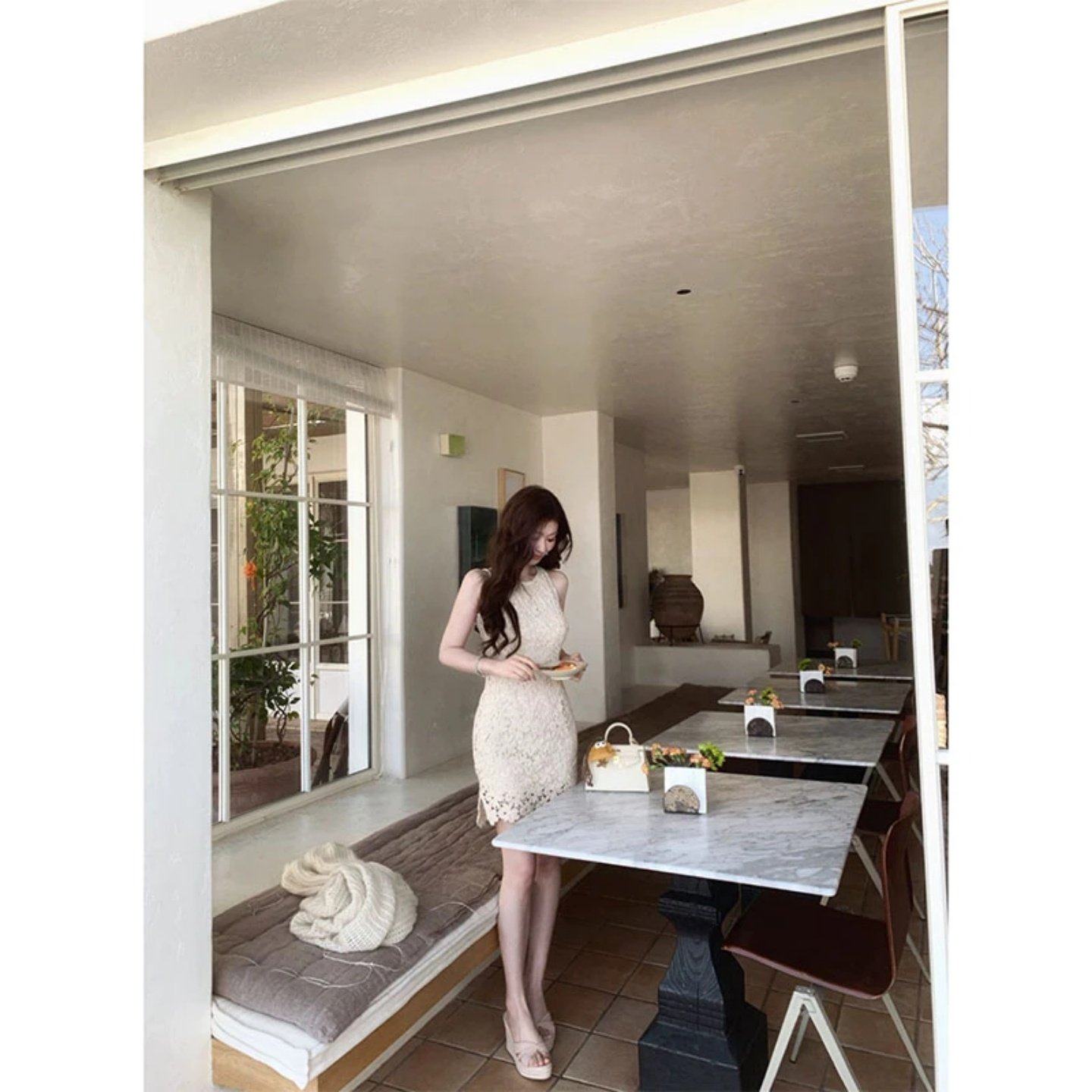 2026巨好看搭配一整套韩系气质温柔风针织开衫蕾丝无袖背心连衣裙