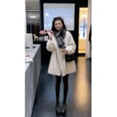 搭配围巾时髦休闲装 法式 贵气感毛茸茸立领宽松大衣2026新款 外套