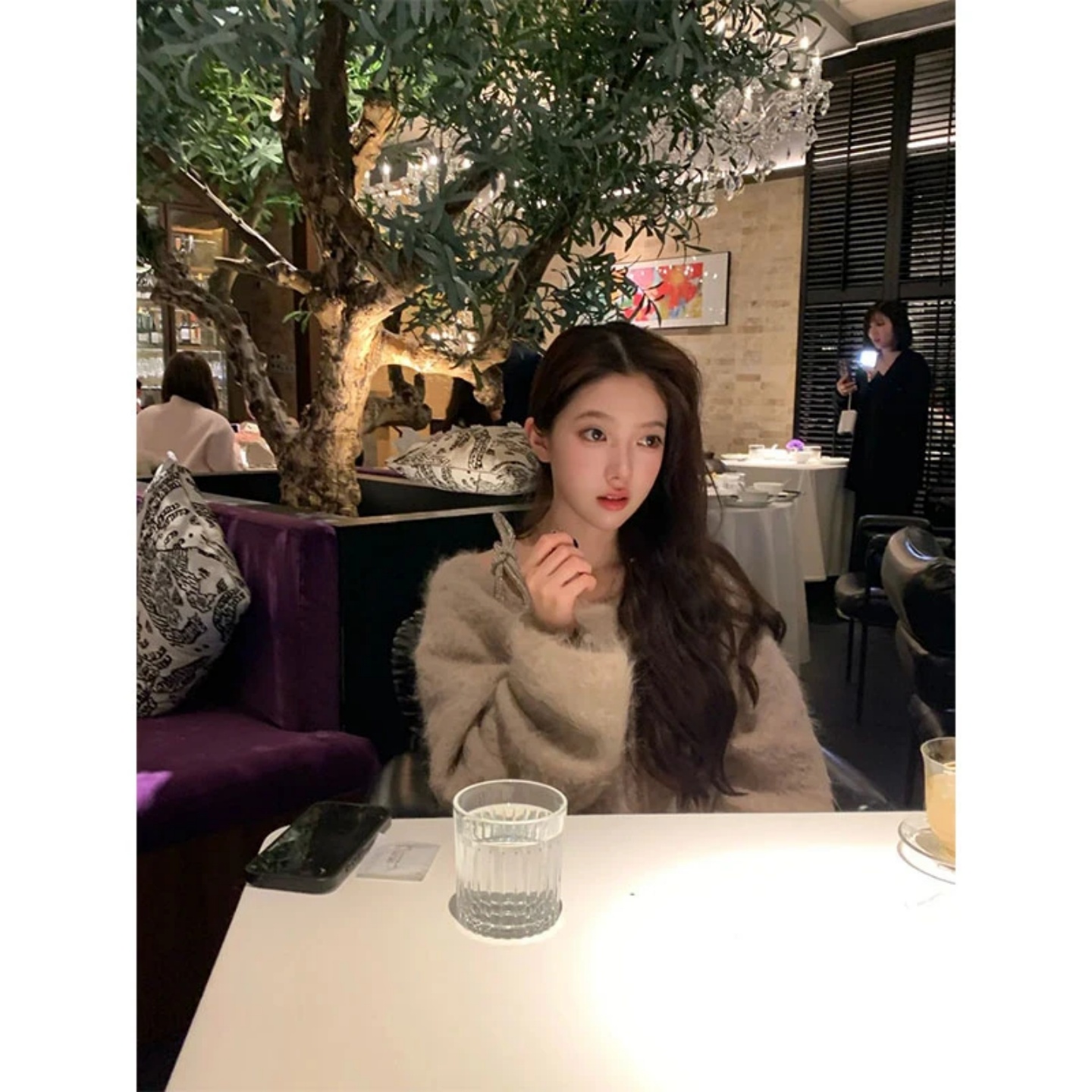 韩系网红穿搭气质慵懒风斜肩毛衣