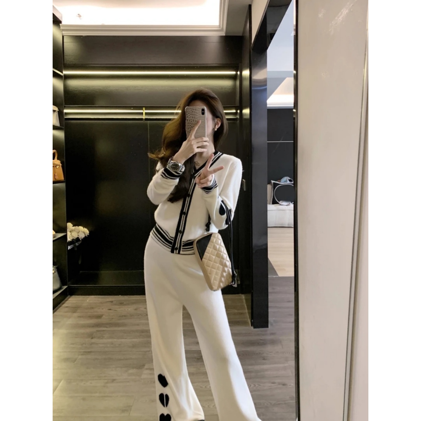 提花针织上衣时尚显瘦休闲阔腿裤