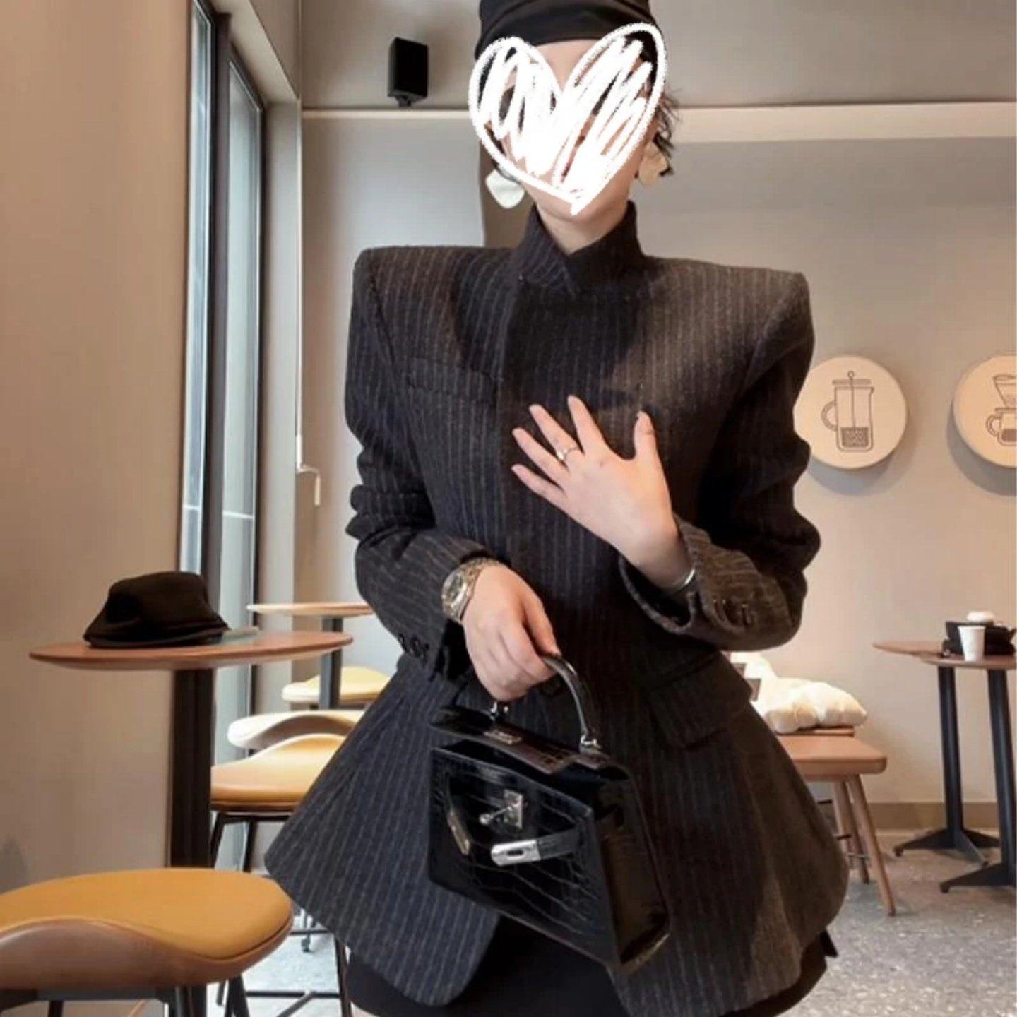 巨好看智性风立领条纹收腰西装外套2026新款小众气质百搭长袖上衣