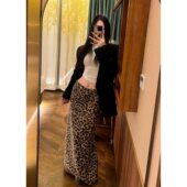 巨好看2026穿搭一整套小众宽松西服外套打底背心直筒豹纹半身裙