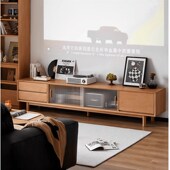 实木电视柜樱桃木白蜡木原木风客厅落地收纳玻璃储物柜1.8米柜子