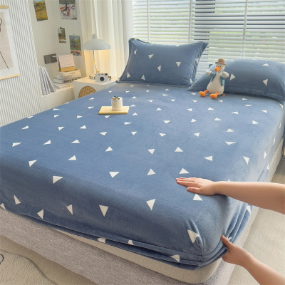 牛奶珊瑚绒床笠秋冬季加绒床罩单件2024新款毛绒床单儿童学生加厚