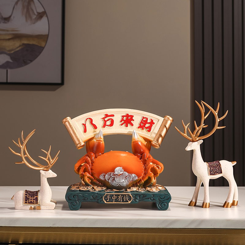 八方来财摆件店铺开业贺礼办公室前台玄关客厅装饰品乔迁之喜螃蟹