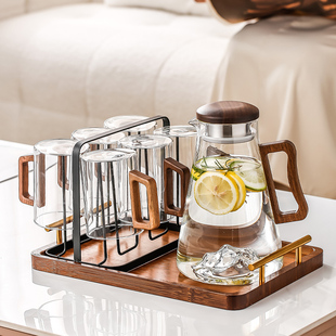 玻璃大容量冷水壶家用客厅水杯套装耐高温凉水壶待客喝水杯带托盘