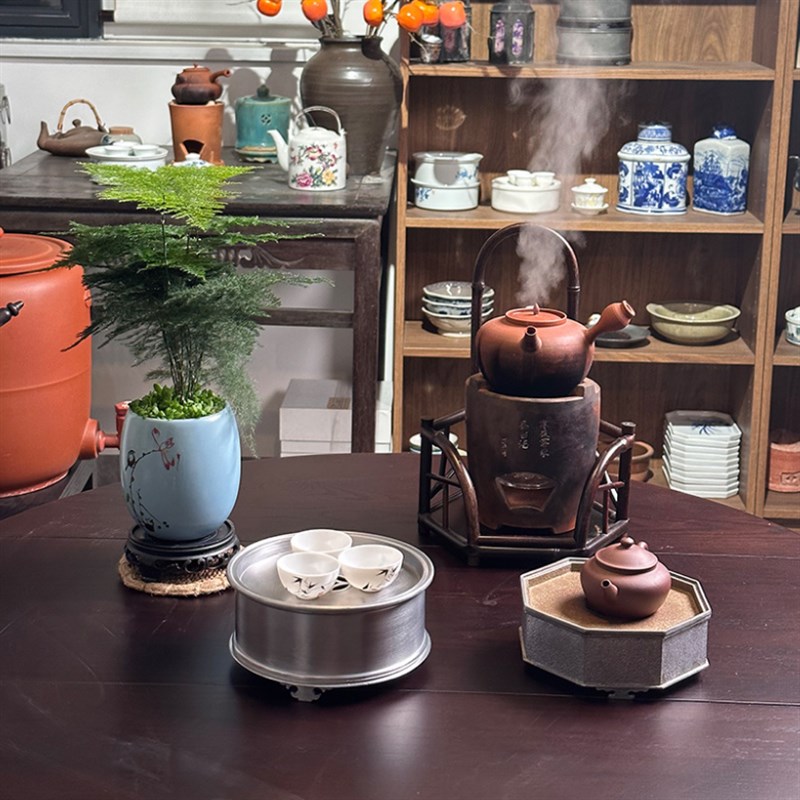 手工锡茶船功夫茶海茶具托盘接水盘干泡茶台家用储水式小型圆茶盘