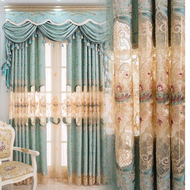 雪尼尔羊绒镂空绣花高遮光窗帘成品定制加厚客厅隔断卧室落地窗纱