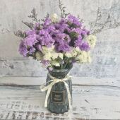 勿忘我干花花束带花瓶套装 饰客厅家居摆设小清新摆件 满天星真花装