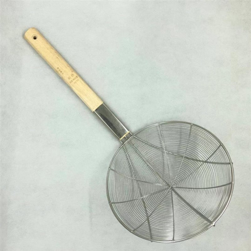 32cm不锈钢木柄大漏线漏炸喱过滤网捞面渣捞漏勺钢丝网喱笊篱线喱
