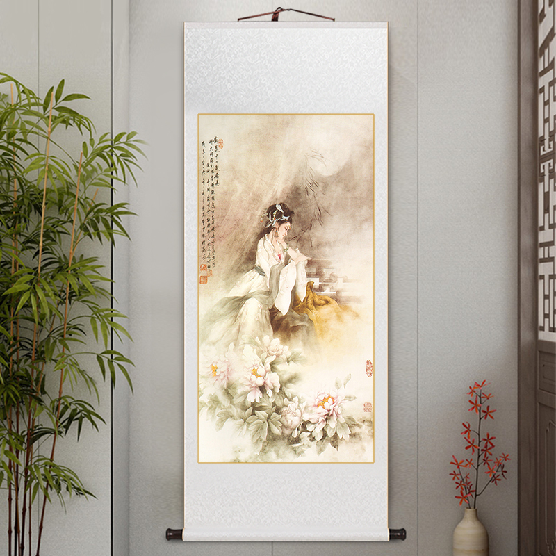 金陵十二钗工笔国画古代美女美人红楼梦林黛玉王熙凤中式卷轴挂画