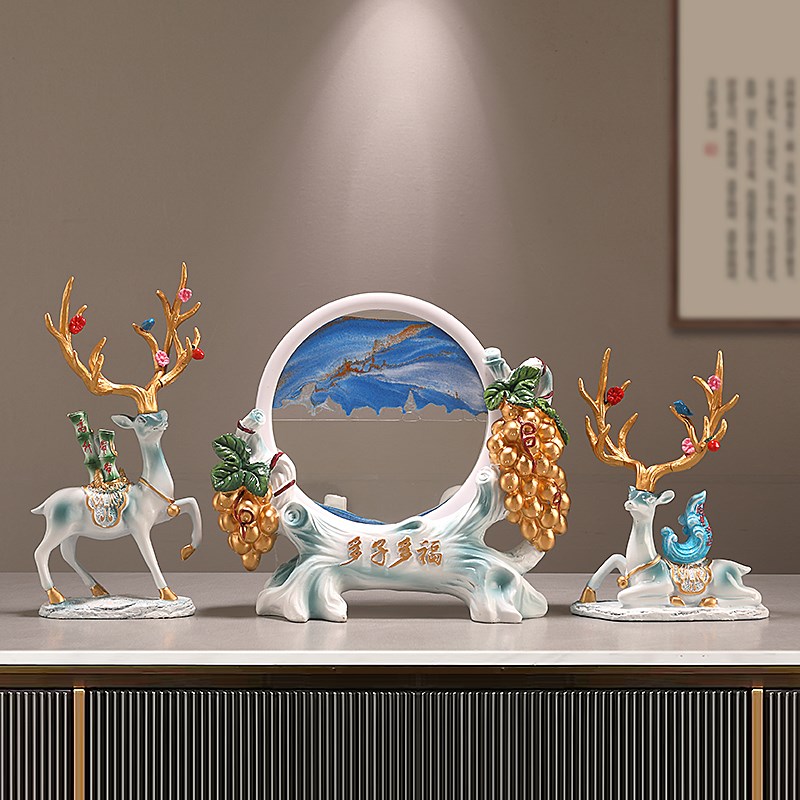 招财鹿流沙画摆件家居客厅酒柜玄关电视柜办公室装饰乔迁新居送礼