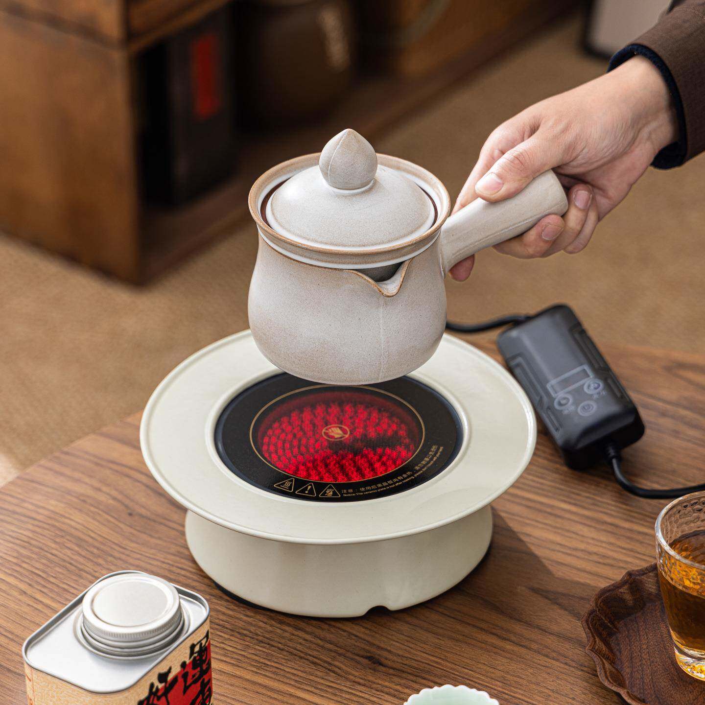 陶奶白罐罐壶明罐罐壶火带盖内胆过滤茶侧电陶炉壶壶烤奶茶壶把围
