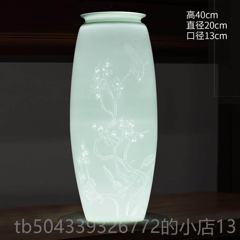 高档陶瓷花瓶式摆绘件景德酒镇手薄胎半刀泥插花新中客厅柜高档装
