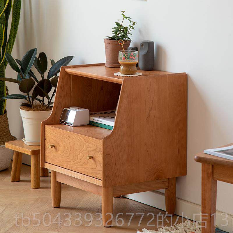 高档雅木栈|日式樱桃木床头柜 简全边柜 橡实木卧室储物约柜收纳