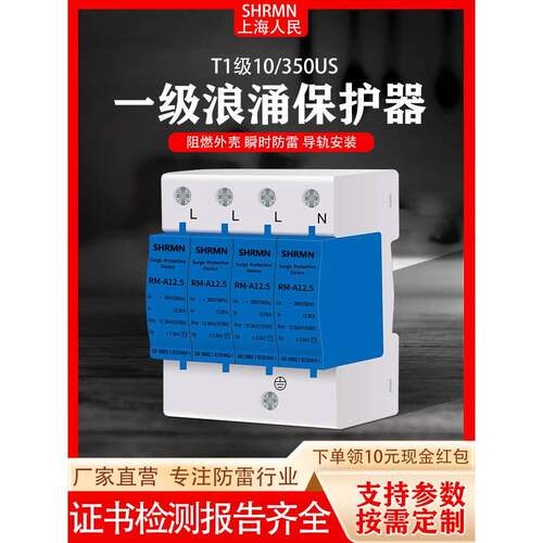 上海人民SPD一级浪涌防雷保护器家用电源光伏监控T1电涌避雷2P 4P