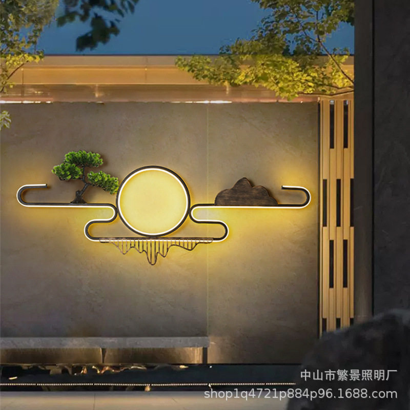 新中式庭院装饰景观灯创意圆环线性灯别墅户外防水外影壁墙氛围灯